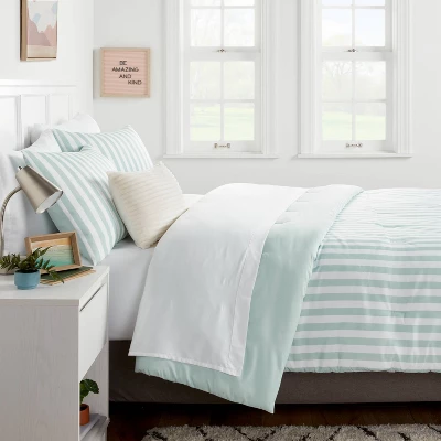 Microfiber Reversible Stripe Comforter Mint Green - Room Essentials™ 1 Microfiber Reversible Stripe Comforter Mint Green - Room Essentials™
